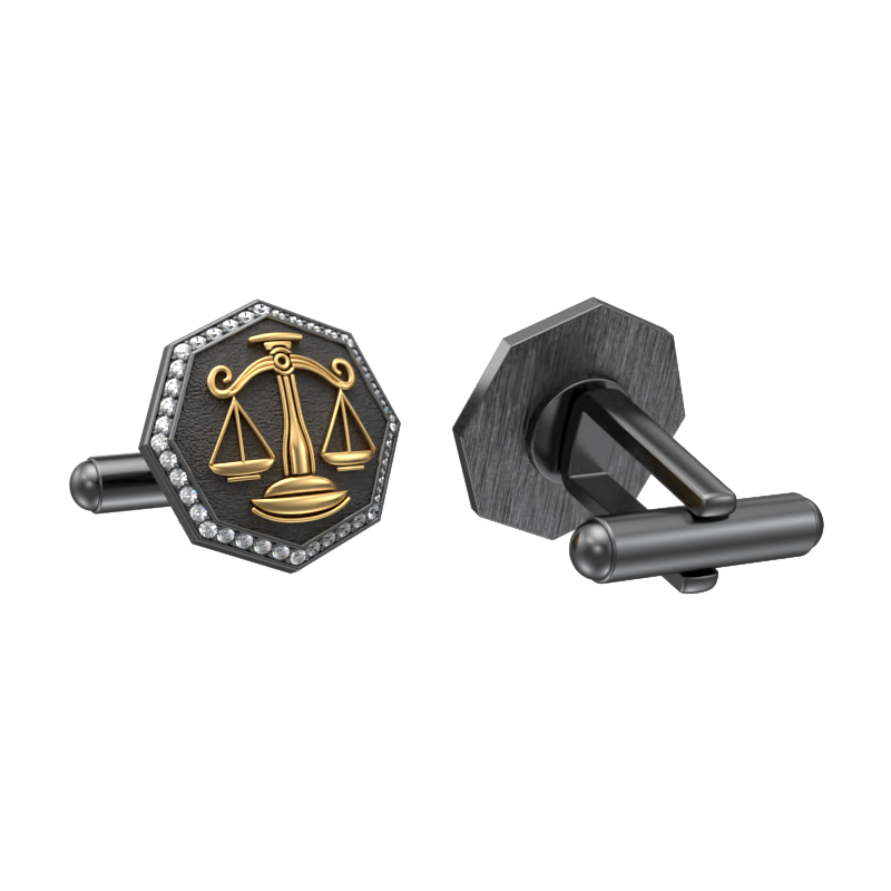 Libra Zodiac Luxe, Constellation Cufflink Set with CZ Diamonds, 18kt Gold & Black Ruthenium Plating on Brass.