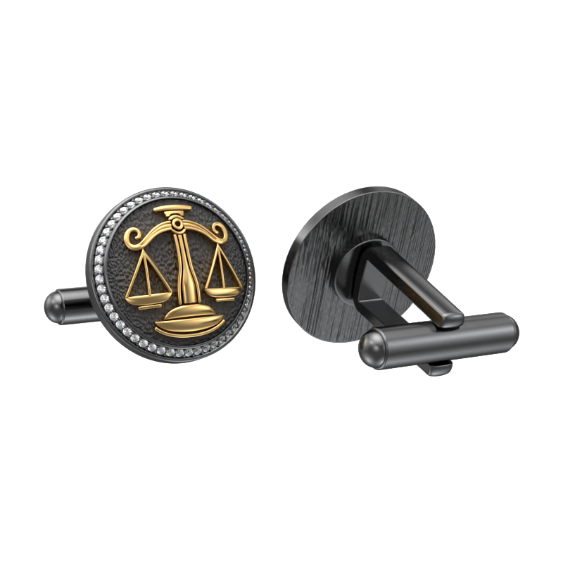 Libra Zodiac Luxe, Constellation Cufflink Set with CZ Diamonds, 18kt Gold & Black Ruthenium Plating on Brass.