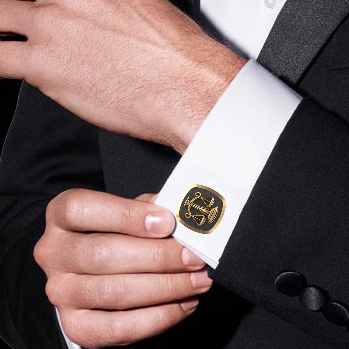 Libra Zodiac , Constellation Cufflink Set with 18kt Gold & Black Ruthenium Plating on Brass.