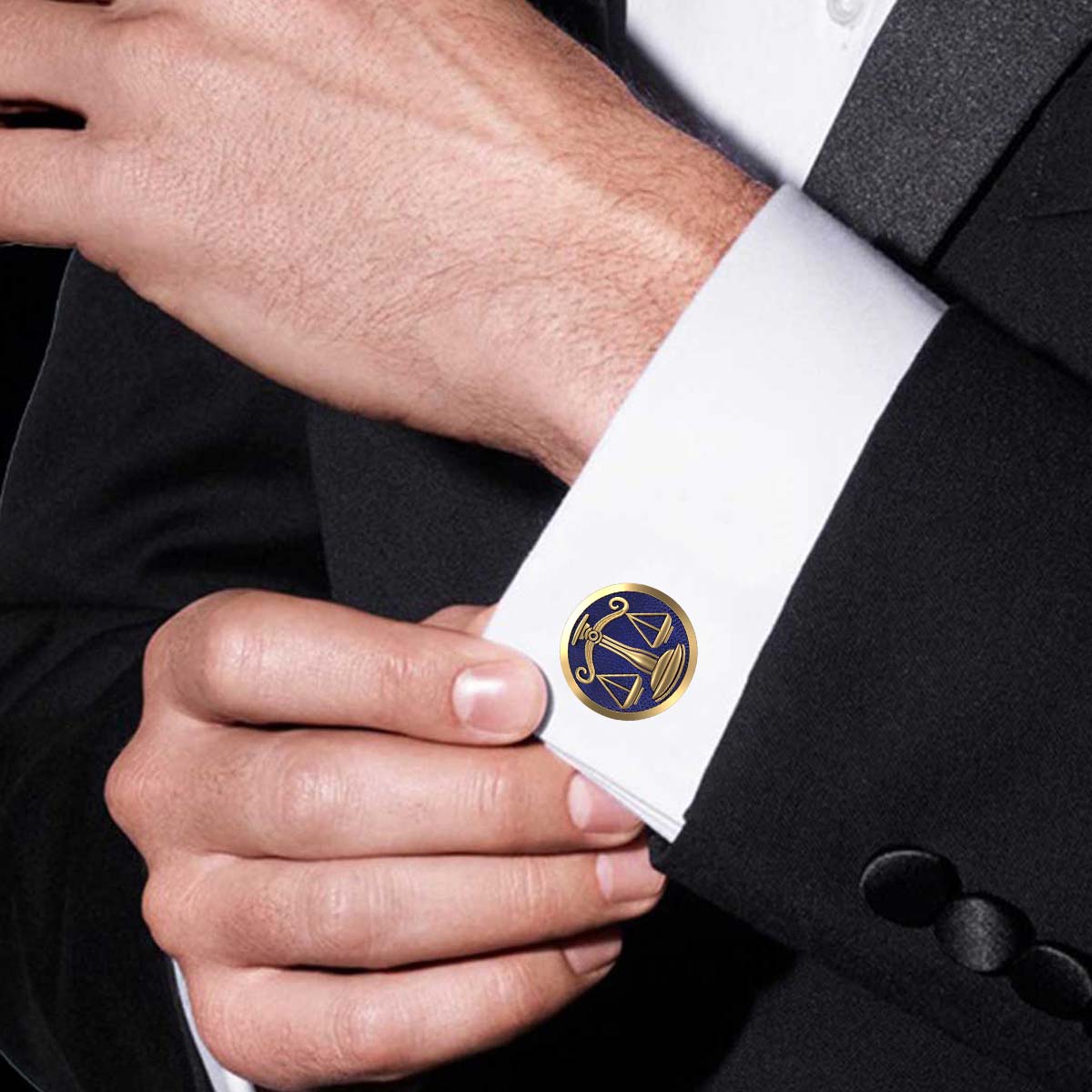 Libra Zodiac , Constellation Cufflink Set with 18kt Gold & Black Ruthenium Plating on Brass.