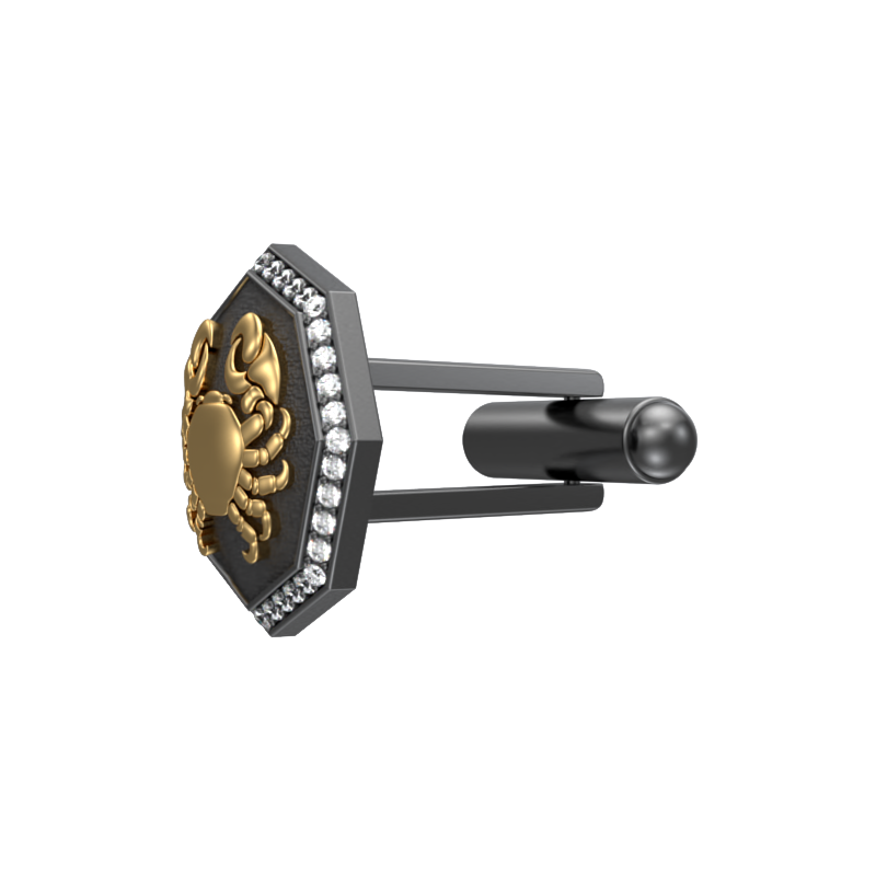 Cancer Zodiac Luxe, Constellation Cufflink Set with CZ Diamonds, 18kt Gold & Black Ruthenium Plating on Brass.