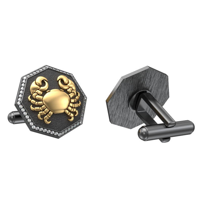 Cancer Zodiac Luxe, Constellation Cufflink Set with CZ Diamonds, 18kt Gold & Black Ruthenium Plating on Brass.