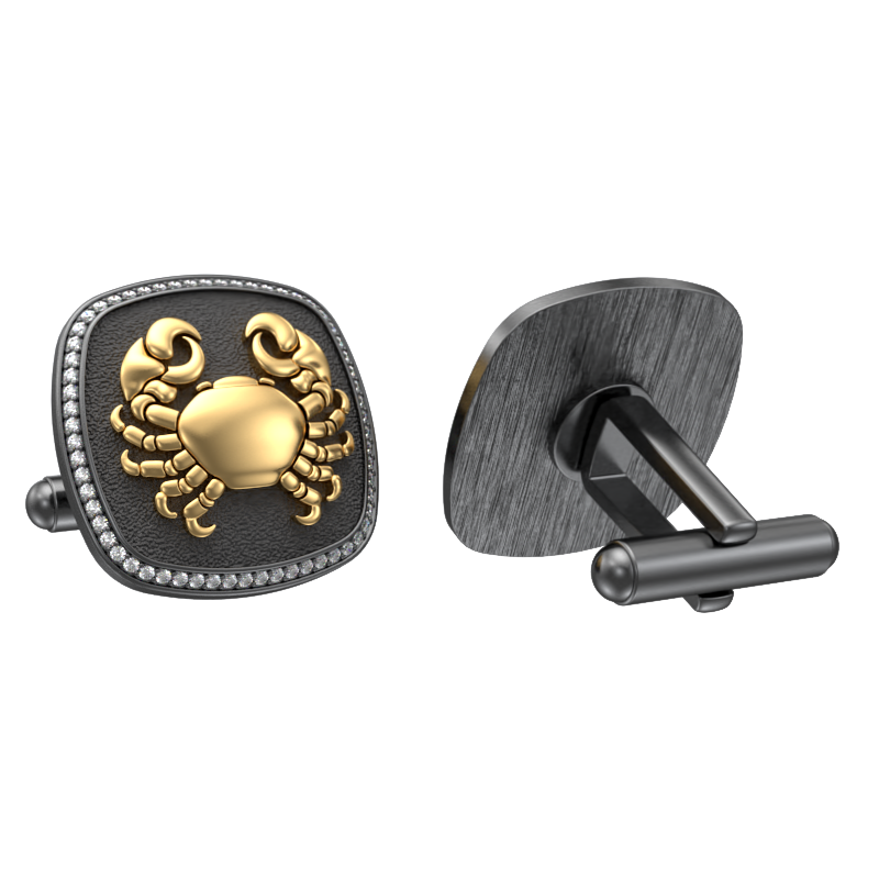 Cancer Zodiac Luxe, Constellation Cufflink Set with CZ Diamonds, 18kt Gold & Black Ruthenium Plating on Brass.