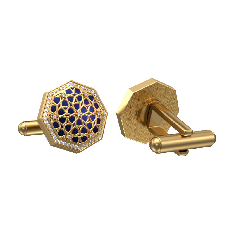 Starburst Luxe, Classic Cufflink Set with CZ Diamonds, 18kt Gold Plating and Enamel on Brass.