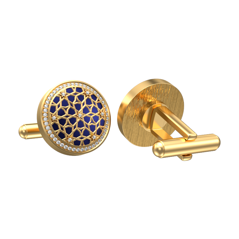 Starburst Luxe, Classic Cufflink Set with CZ Diamonds, 18kt Gold Plating and Enamel on Brass.
