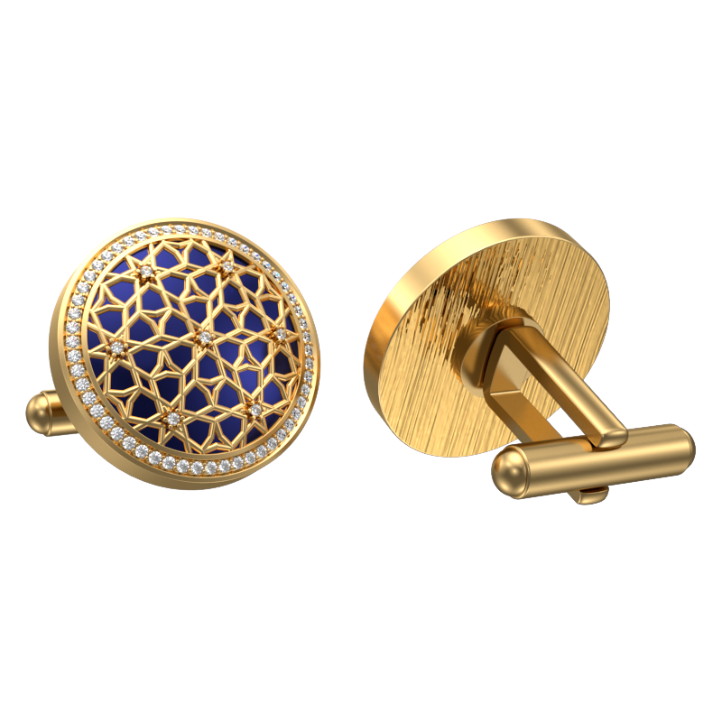 Starburst Luxe, Classic Cufflink Set with CZ Diamonds, 18kt Gold Plating and Enamel on Brass.