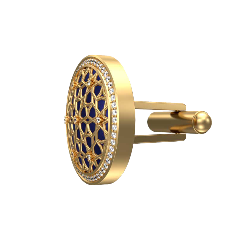Starburst Luxe, Classic Cufflink Set with CZ Diamonds, 18kt Gold Plating and Enamel on Brass.