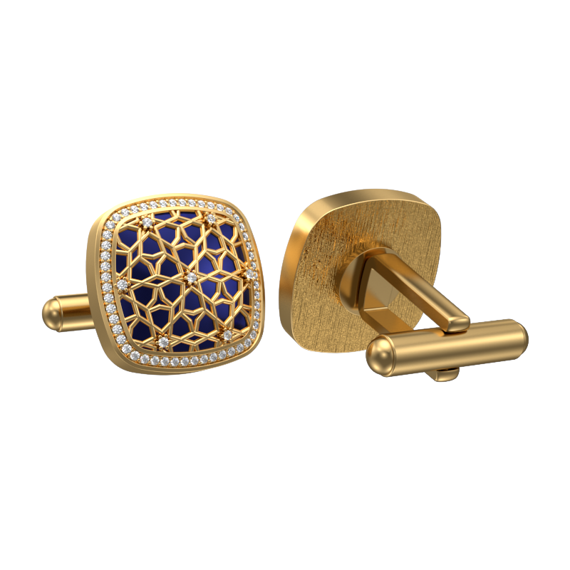 Starburst Luxe, Classic Cufflink Set with CZ Diamonds, 18kt Gold Plating and Enamel on Brass.
