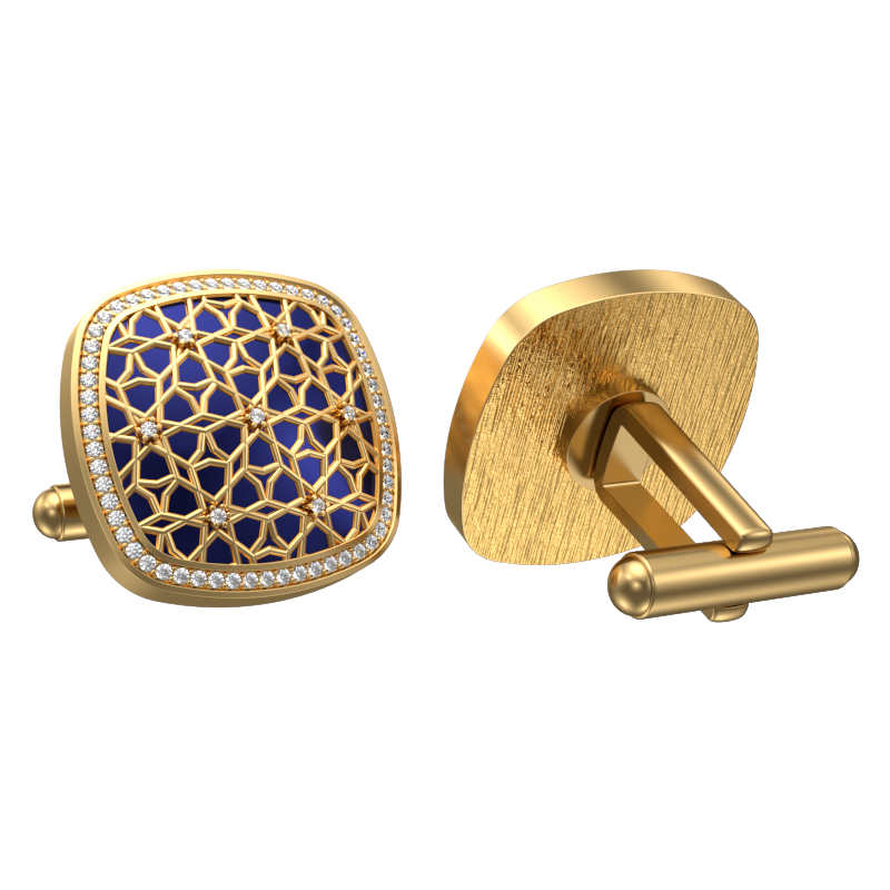 Starburst Luxe, Classic Cufflink Set with CZ Diamonds, 18kt Gold Plating and Enamel on Brass.