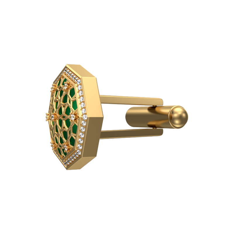 Starburst Luxe, Classic Cufflink Set with CZ Diamonds, 18kt Gold Plating and Enamel on Brass.