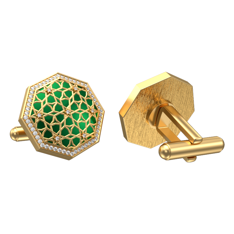Starburst Luxe, Classic Cufflink Set with CZ Diamonds, 18kt Gold Plating and Enamel on Brass.