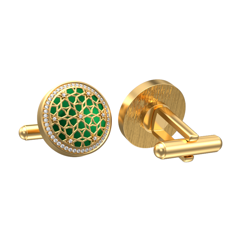 Starburst Luxe, Classic Cufflink Set with CZ Diamonds, 18kt Gold Plating and Enamel on Brass.