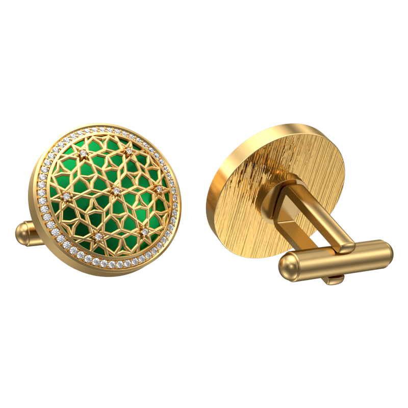 Starburst Luxe, Classic Cufflink Set with CZ Diamonds, 18kt Gold Plating and Enamel on Brass.