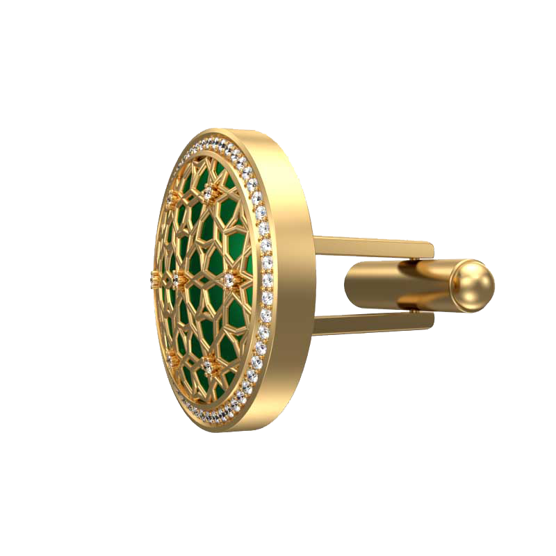 Starburst Luxe, Classic Cufflink Set with CZ Diamonds, 18kt Gold Plating and Enamel on Brass.