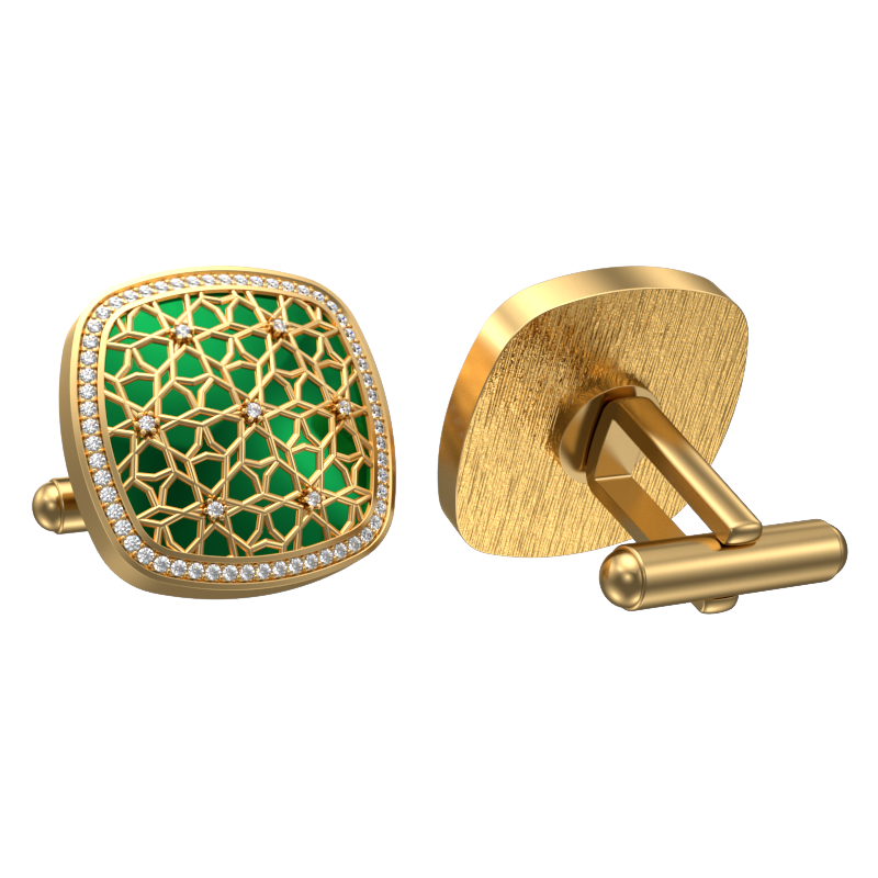 Starburst Luxe, Classic Cufflink Set with CZ Diamonds, 18kt Gold Plating and Enamel on Brass.