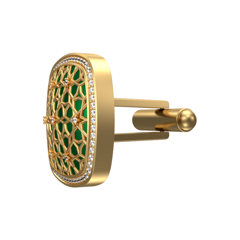 Starburst Luxe, Classic Cufflink Set with CZ Diamonds, 18kt Gold Plating and Enamel on Brass.