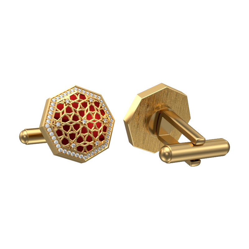 Starburst Luxe, Classic Cufflink Set with CZ Diamonds, 18kt Gold Plating and Enamel on Brass.