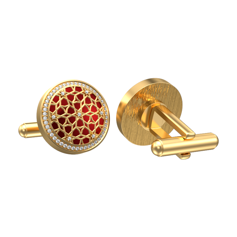 Starburst Luxe, Classic Cufflink Set with CZ Diamonds, 18kt Gold Plating and Enamel on Brass.