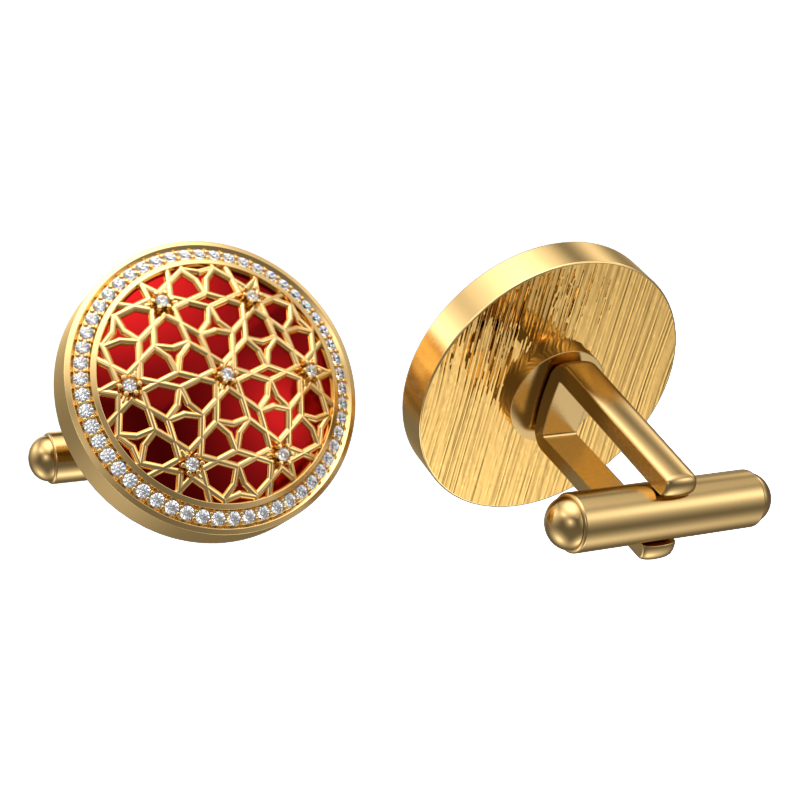 Starburst Luxe, Classic Cufflink Set with CZ Diamonds, 18kt Gold Plating and Enamel on Brass.