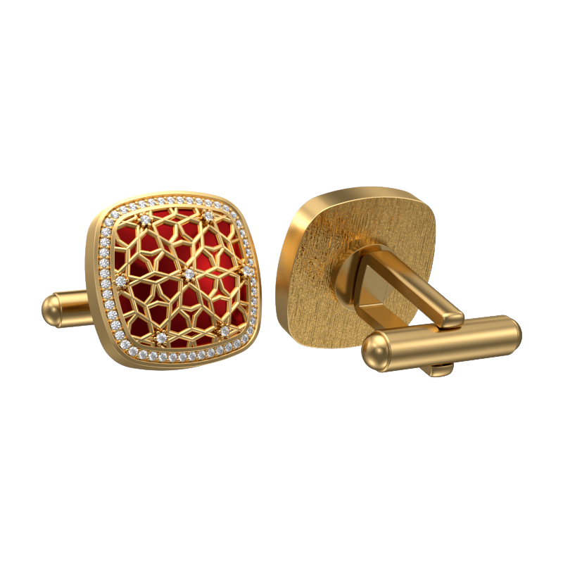 Starburst Luxe, Classic Cufflink Set with CZ Diamonds, 18kt Gold Plating and Enamel on Brass.