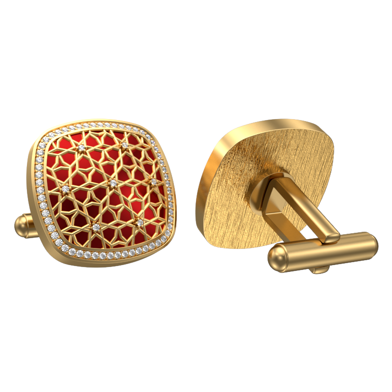 Starburst Luxe, Classic Cufflink Set with CZ Diamonds, 18kt Gold Plating and Enamel on Brass.