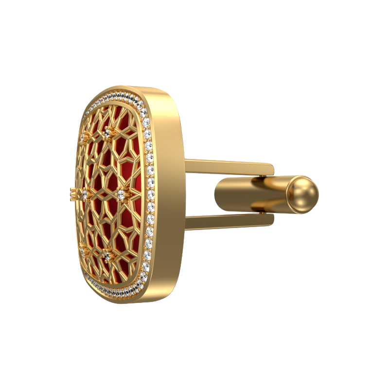 Starburst Luxe, Classic Cufflink Set with CZ Diamonds, 18kt Gold Plating and Enamel on Brass.
