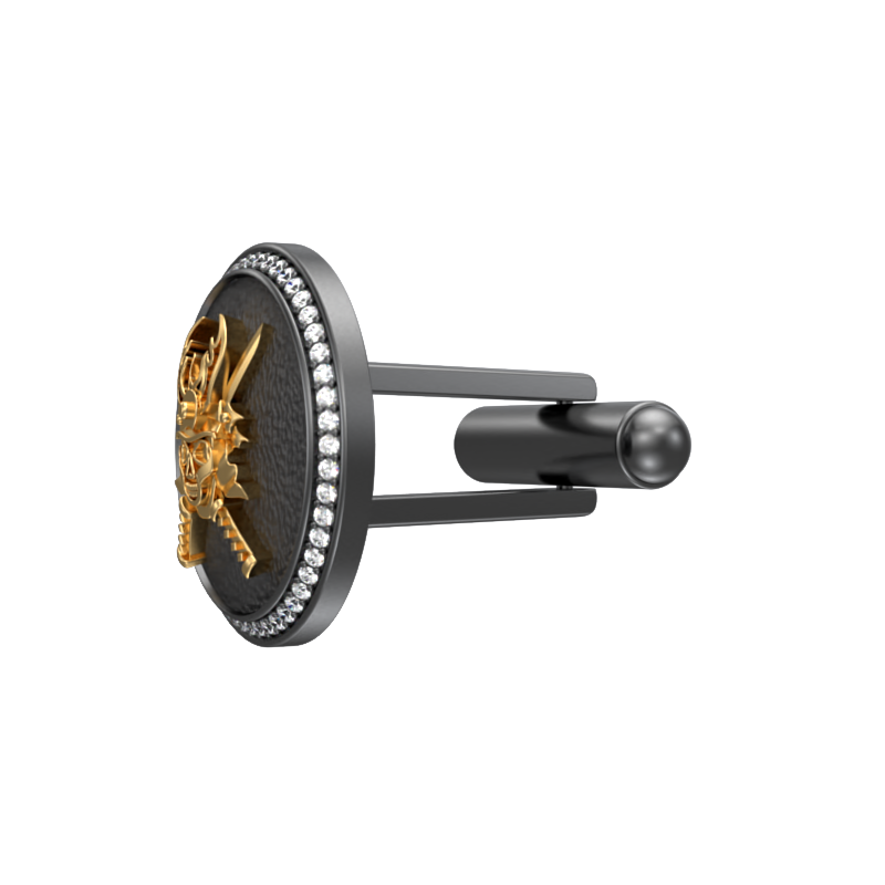 Skull King Luxe, Edgy Cufflink Set with CZ Diamonds, 18kt Gold & Black Ruthenium Plating on Brass.