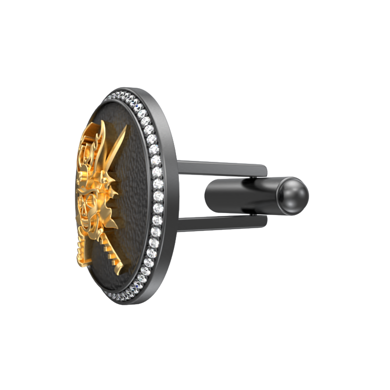 Skull King Luxe, Edgy Cufflink Set with CZ Diamonds, 18kt Gold & Black Ruthenium Plating on Brass.