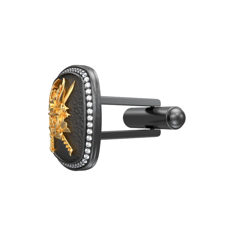 Skull King Luxe, Edgy Cufflink Set with CZ Diamonds, 18kt Gold & Black Ruthenium Plating on Brass.