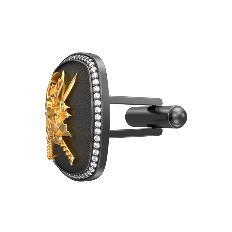 Skull King Luxe, Edgy Cufflink Set with CZ Diamonds, 18kt Gold & Black Ruthenium Plating on Brass.