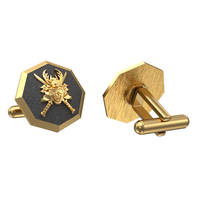 Skull King, Edgy Cufflink Set with 18kt Gold & Black Ruthenium Plating on Brass.