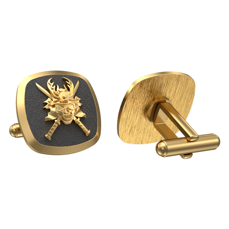 Skull King, Edgy Cufflink Set with 18kt Gold & Black Ruthenium Plating on Brass.