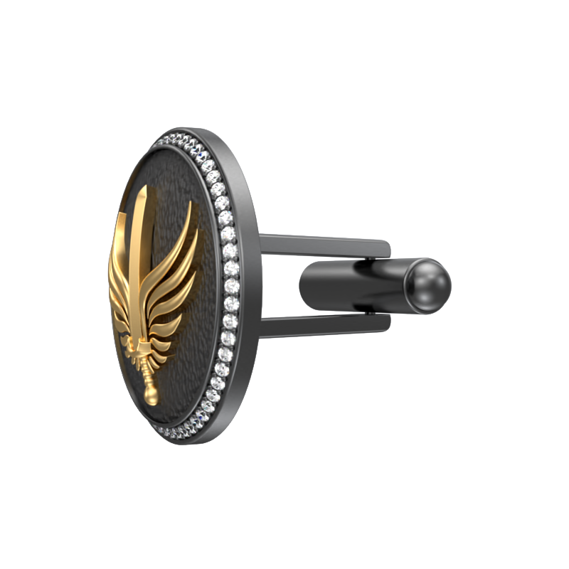 Viking Sword Luxe, Edgy Cufflink Set with CZ Diamonds, 18kt Gold & Black Ruthenium Plating on Brass.