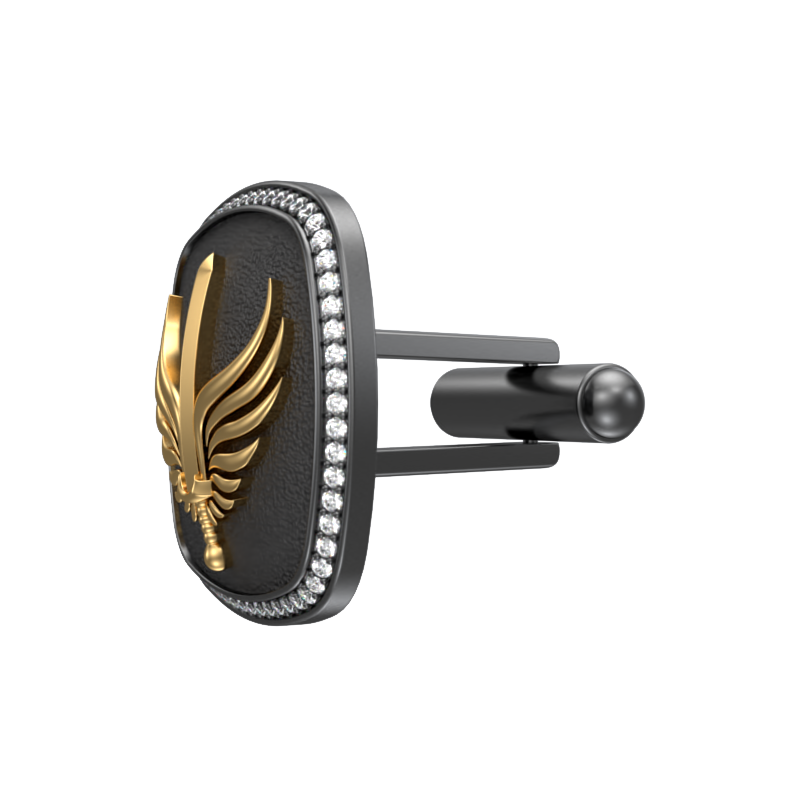 Viking Sword Luxe, Edgy Cufflink Set with CZ Diamonds, 18kt Gold & Black Ruthenium Plating on Brass.