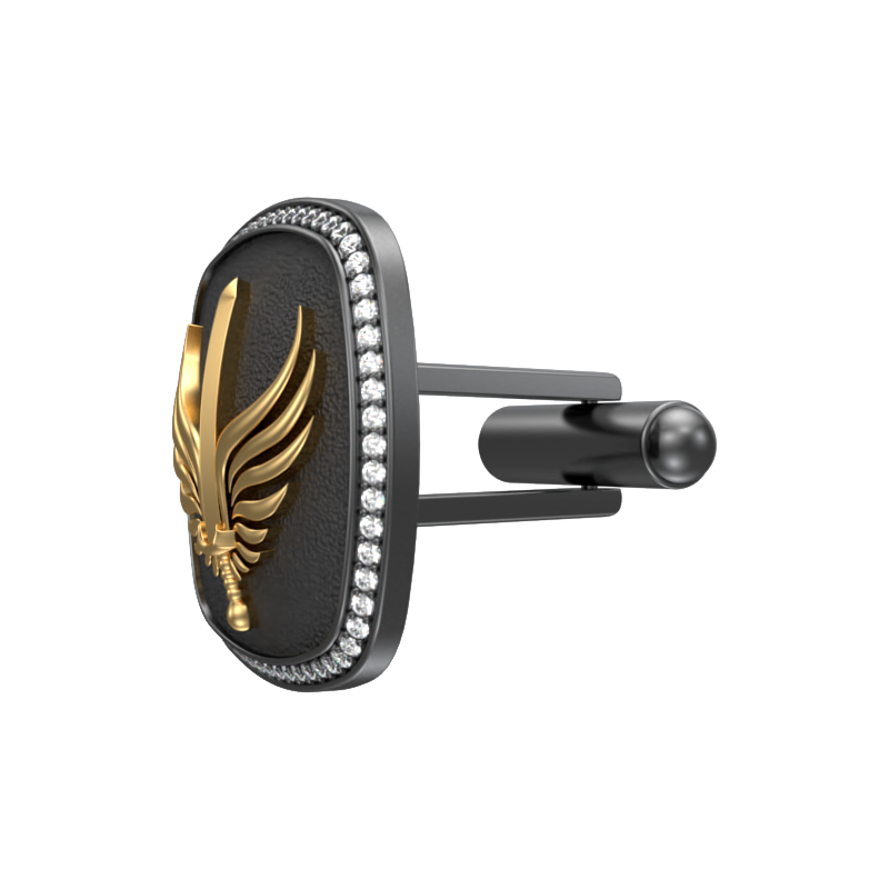 Viking Sword Luxe, Edgy Cufflink Set with CZ Diamonds, 18kt Gold & Black Ruthenium Plating on Brass.