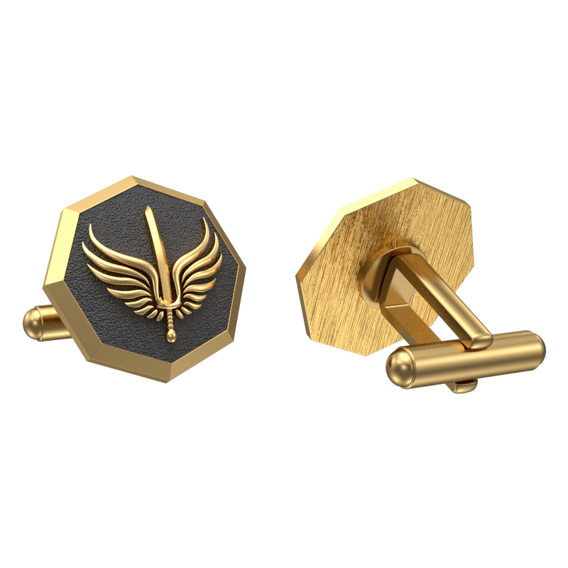 Viking Sword, Edgy Cufflink Set with 18kt Gold & Black Ruthenium Plating on Brass.