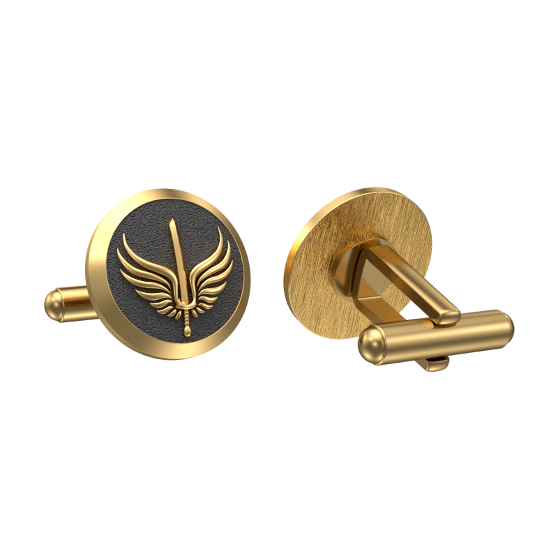 Viking Sword, Edgy Cufflink Set with 18kt Gold & Black Ruthenium Plating on Brass.