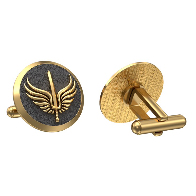 Viking Sword, Edgy Cufflink Set with 18kt Gold & Black Ruthenium Plating on Brass.