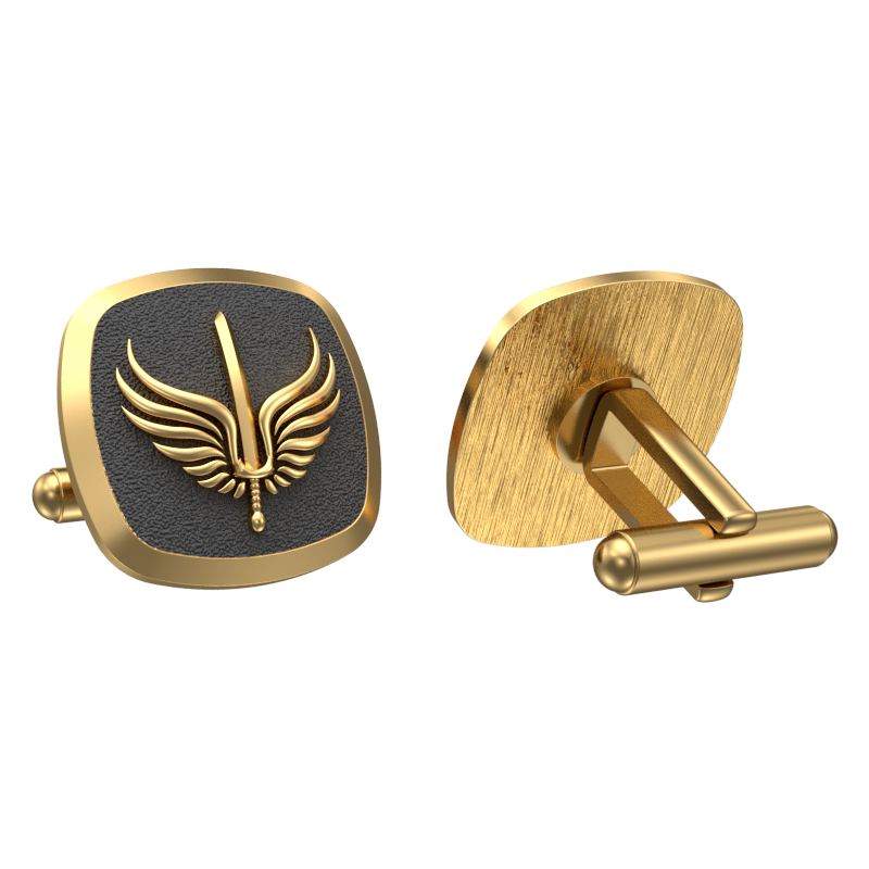 Viking Sword, Edgy Cufflink Set with 18kt Gold & Black Ruthenium Plating on Brass.