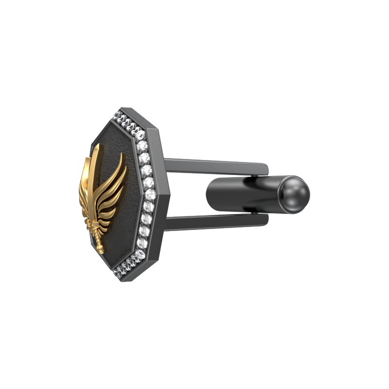 Viking Sword Luxe, Edgy Cufflink Set with CZ Diamonds, 18kt Gold & Black Ruthenium Plating on Brass.