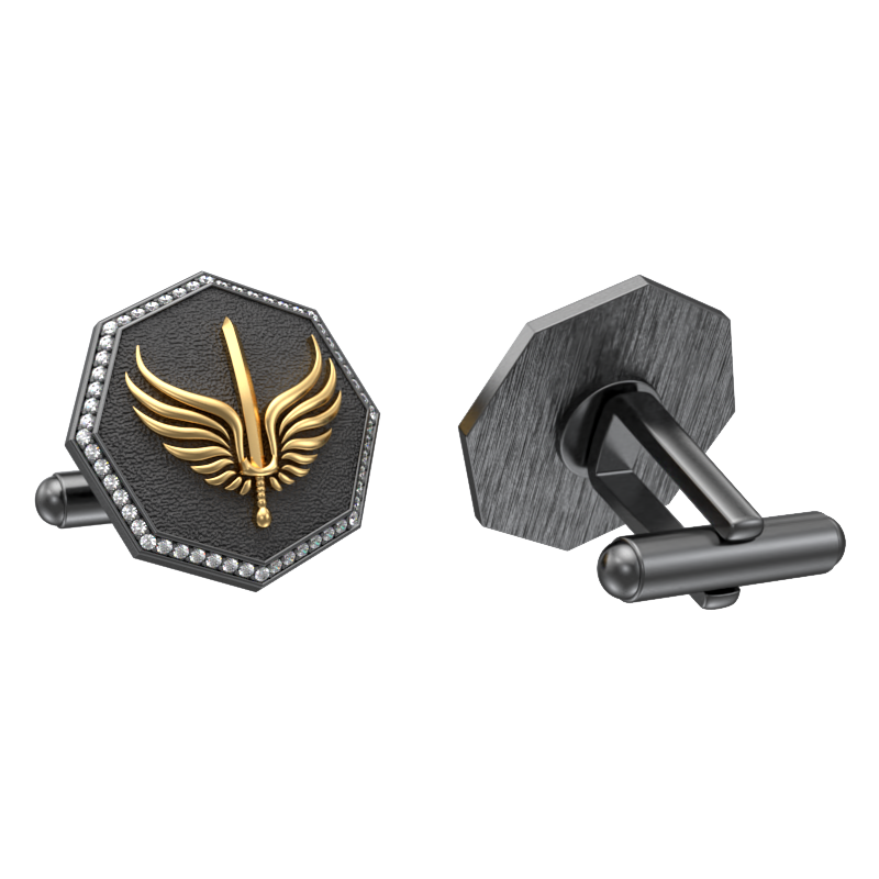 Viking Sword Luxe, Edgy Cufflink Set with CZ Diamonds, 18kt Gold & Black Ruthenium Plating on Brass.