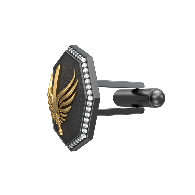 Viking Sword Luxe, Edgy Cufflink Set with CZ Diamonds, 18kt Gold & Black Ruthenium Plating on Brass.