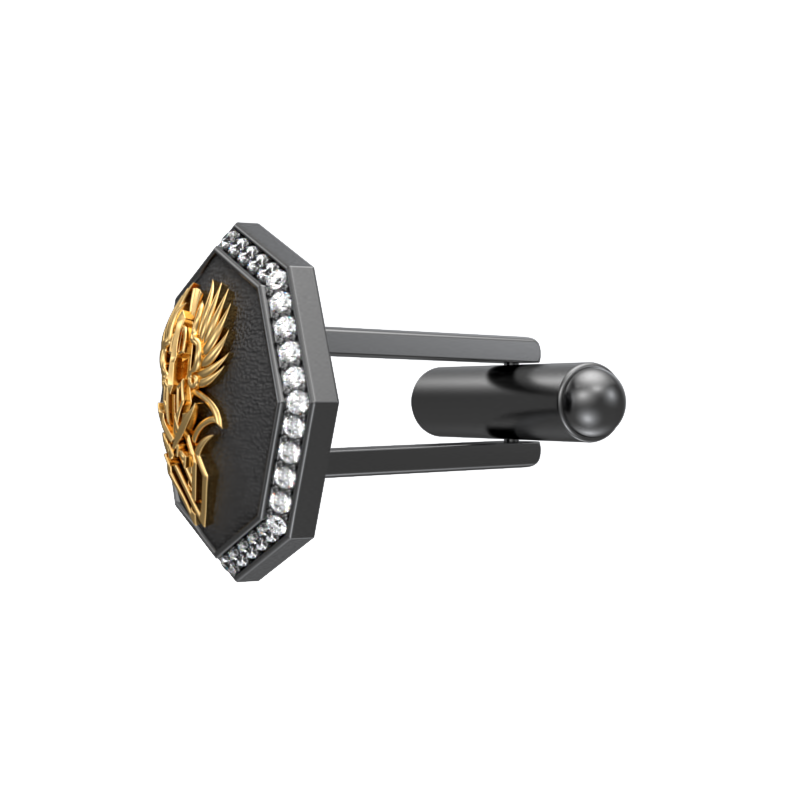 Warrior Luxe, Edgy Cufflink Set with CZ Diamonds, 18kt Gold & Black Ruthenium Plating on Brass.