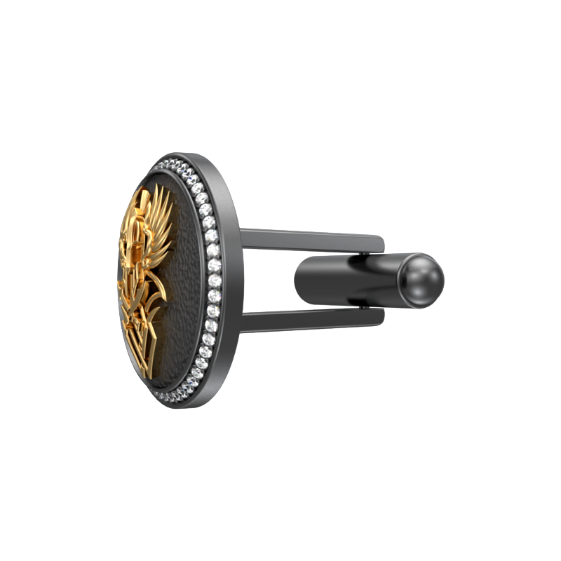 Warrior Luxe, Edgy Cufflink Set with CZ Diamonds, 18kt Gold & Black Ruthenium Plating on Brass.