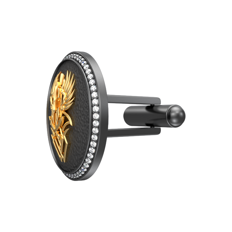 Warrior Luxe, Edgy Cufflink Set with CZ Diamonds, 18kt Gold & Black Ruthenium Plating on Brass.