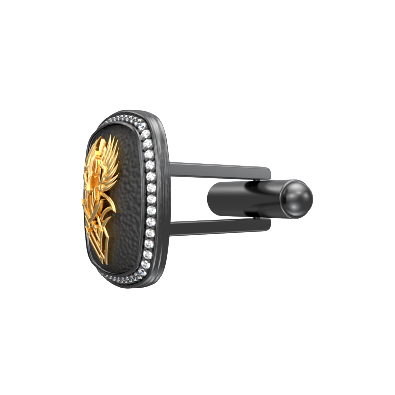 Warrior Luxe, Edgy Cufflink Set with CZ Diamonds, 18kt Gold & Black Ruthenium Plating on Brass.