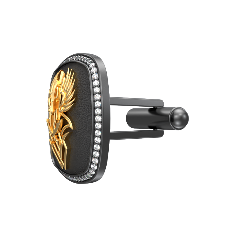 Warrior Luxe, Edgy Cufflink Set with CZ Diamonds, 18kt Gold & Black Ruthenium Plating on Brass.