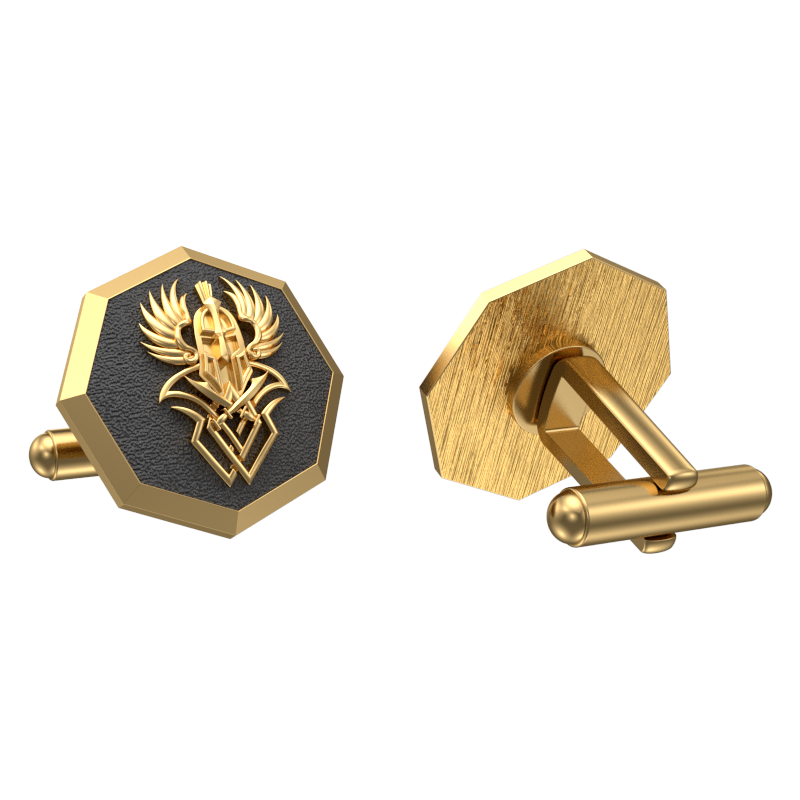 Warrior, Edgy Cufflink Set with 18kt Gold & Black Ruthenium Plating on Brass.