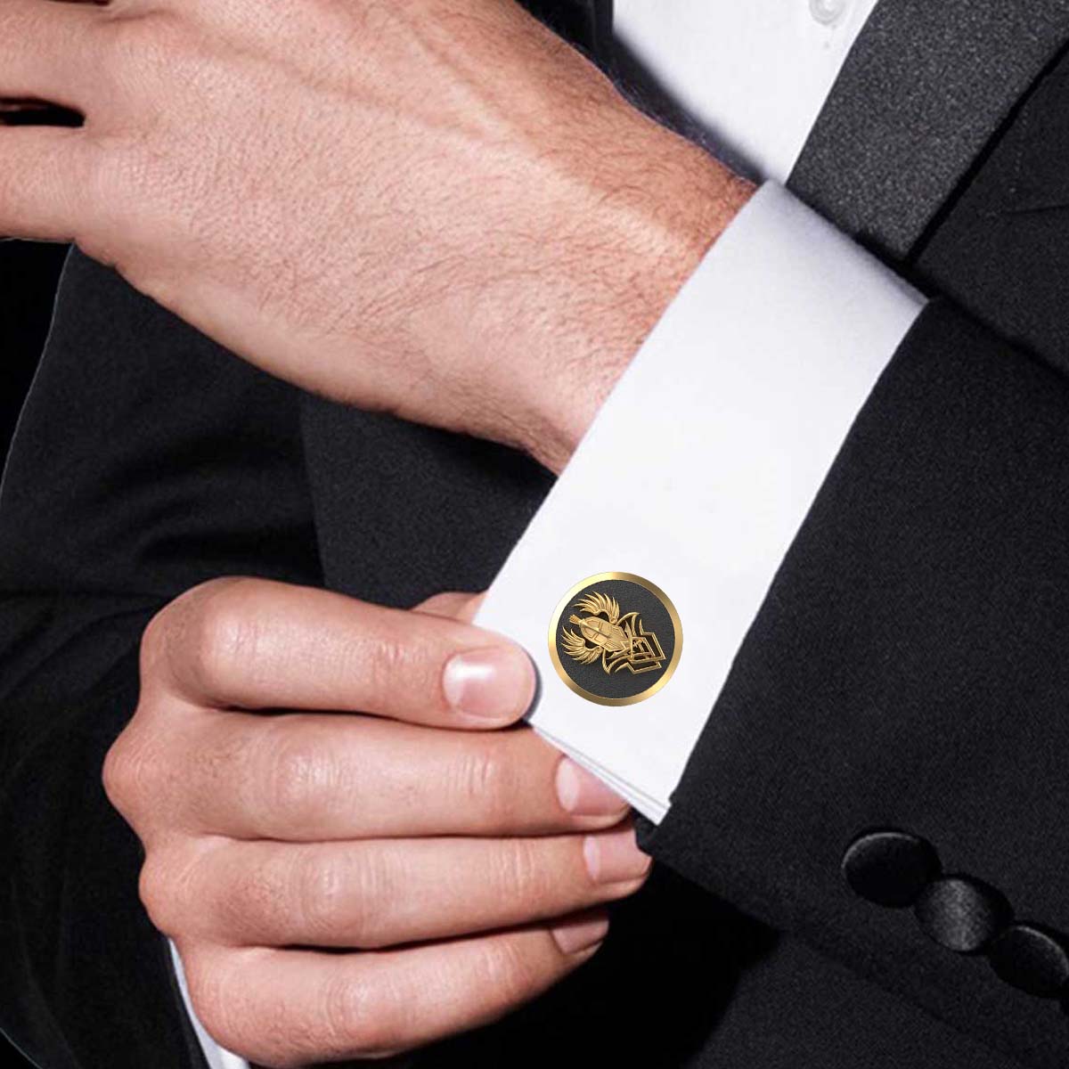 Warrior, Edgy Cufflink Set with 18kt Gold & Black Ruthenium Plating on Brass.