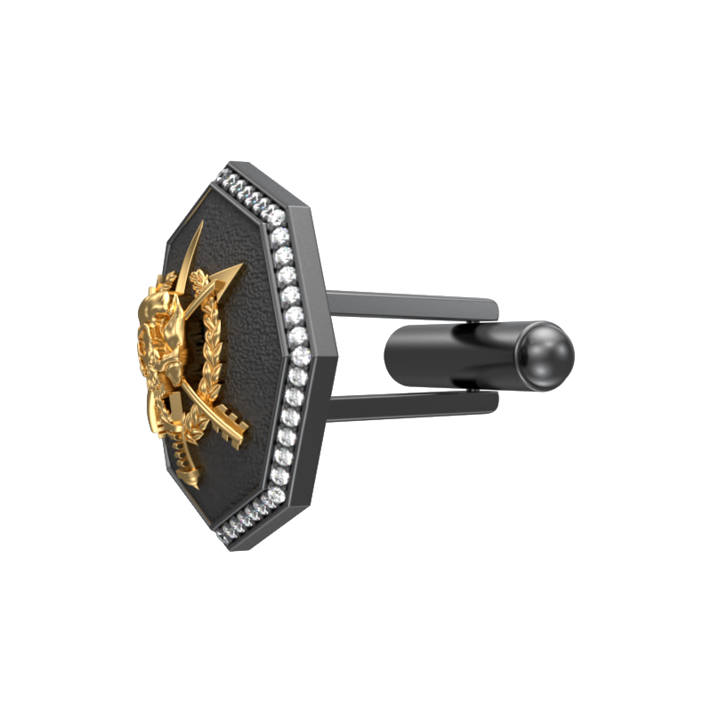 Pirate Luxe, Edgy Cufflink Set with CZ Diamonds, 18kt Gold & Black Ruthenium Plating on Brass.